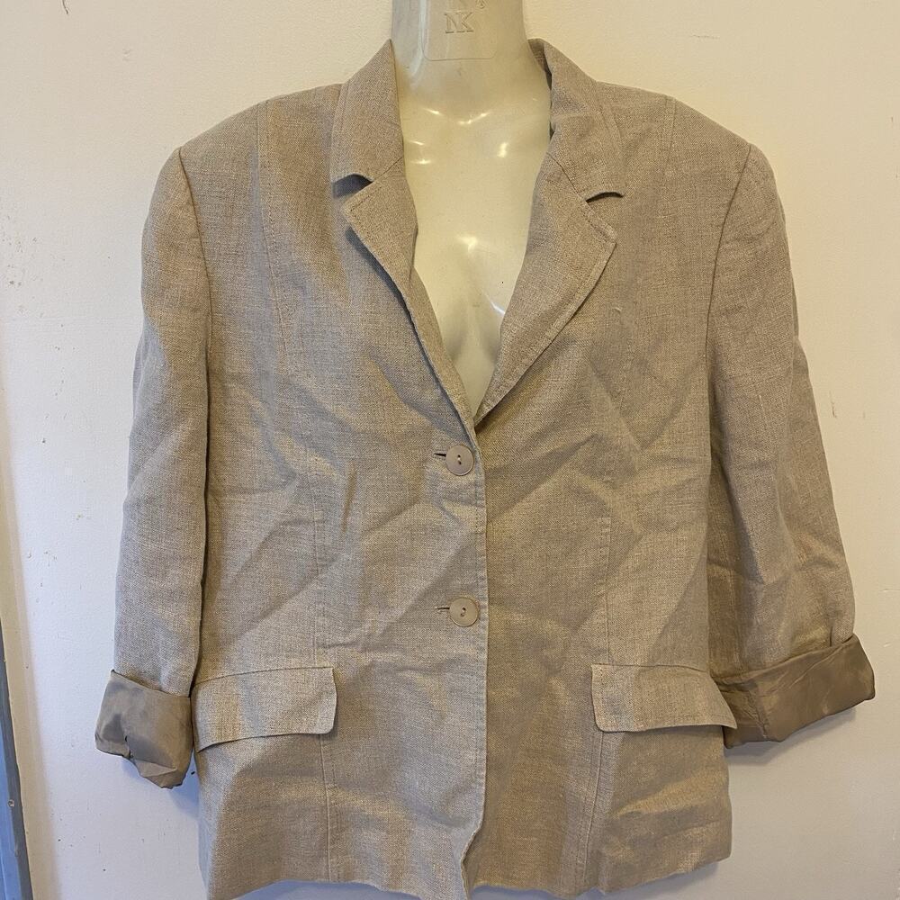 Style&Co Jacket Blazer Women 14P 100% Linen Beige Career Office Work 2 Button